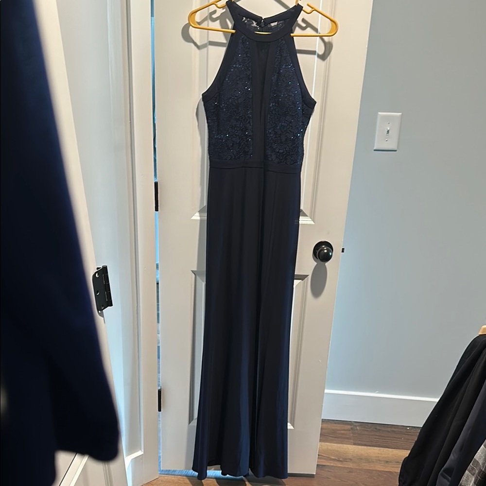 Elegant Navy Blue Halter Neck Dress